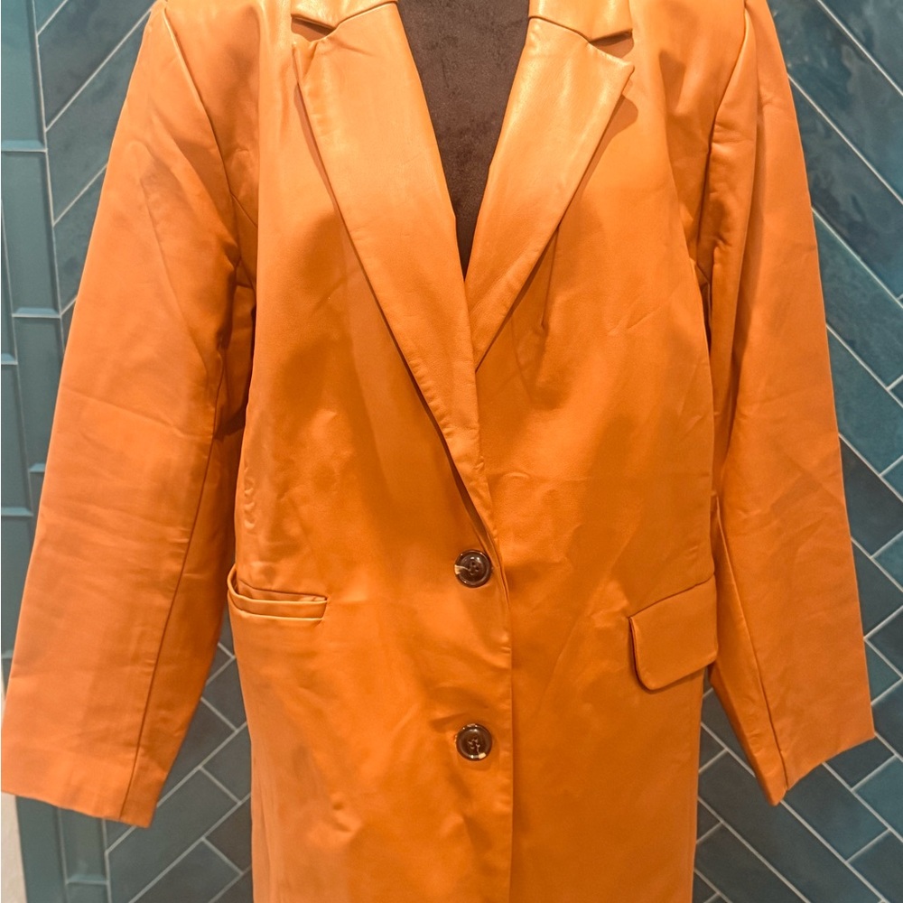 Eloquii Cognac Faux Leather Blazer Women’s Size 16 - Picture 4 of 9